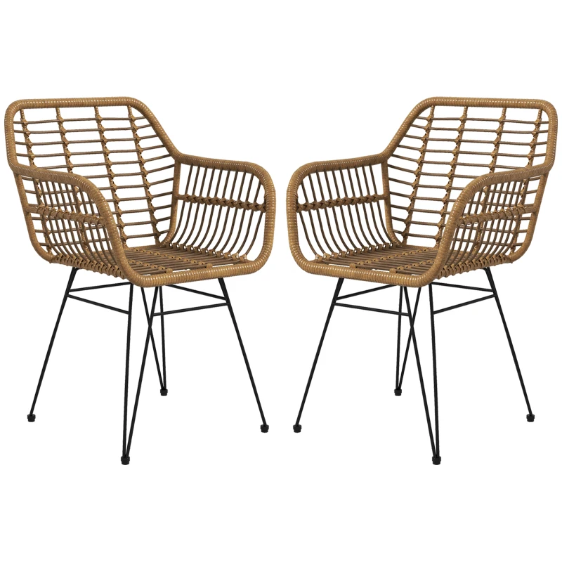 HOMCOM Set di 2 sedie in stile boho, sedie da cucina, rattan PE, 56 x 60 x 79 cm, Naturale + Nero