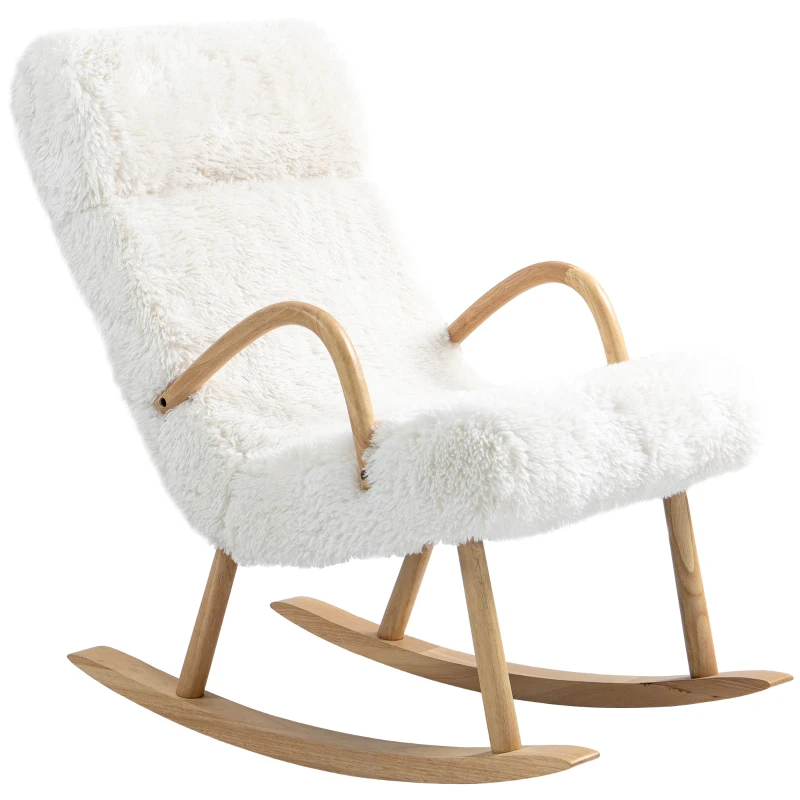 HOMCOM Sillón Mecedora con Reposacabezas Ajustable Acolchado Suave 58x114x109 cm Blanco