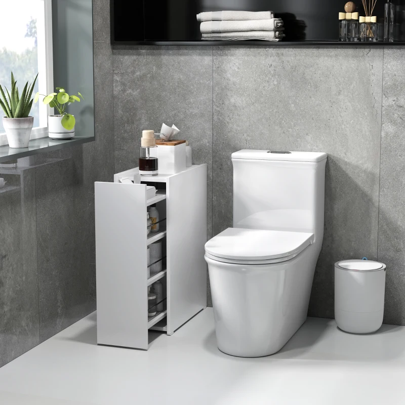 HOMCOM Meuble de salle de bain étroit, Meuble de sol avec tiroir profond, Meuble de rangement autonome, Panneau de particules, Blanc(m-2)
