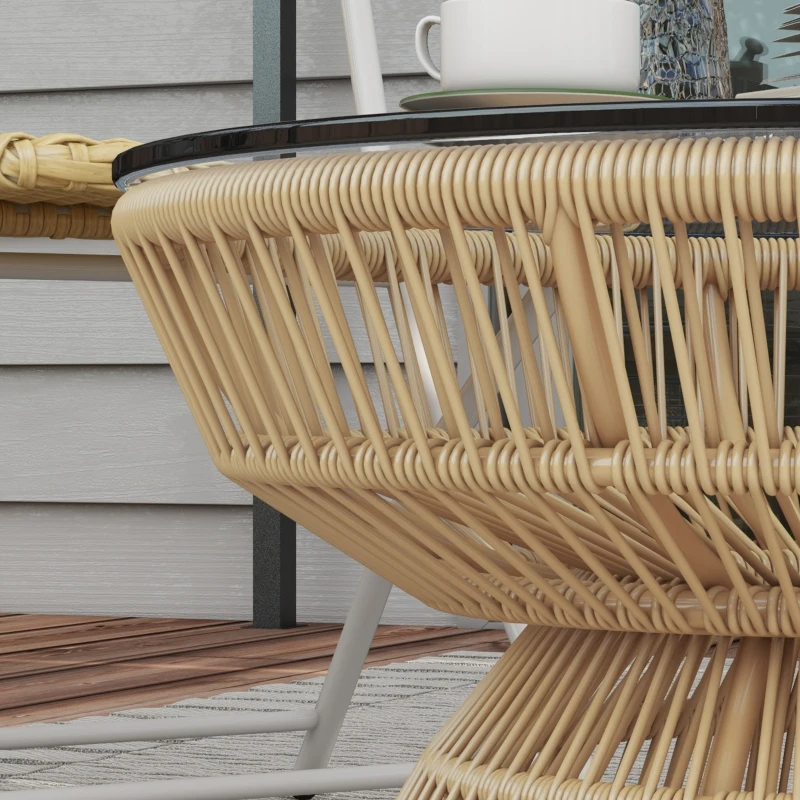 Outsunny Tavolino da Giardino Rotondo, Tavolino d'Appoggio in Resina Effetto Rattan e Piano in Vetro Temperato, Ø60 x 37H cm, Legno naturale