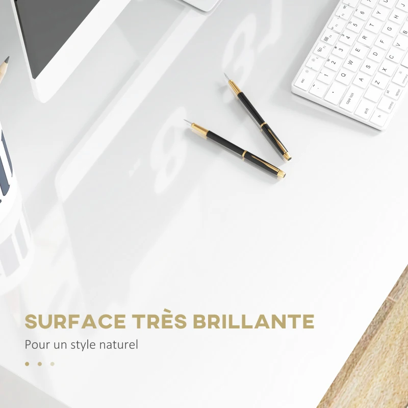 HOMCOM Bureau informatique sobre épuré compact avec 1 étagère, panneaux de particules, dim. 90l x 50P x 74H cm, blanc laqué