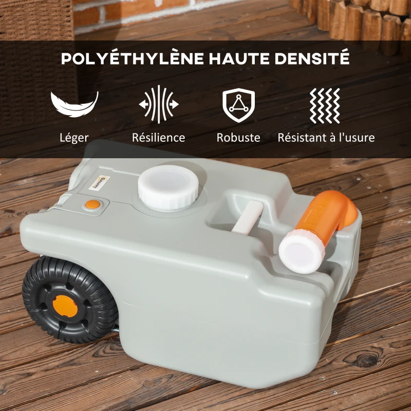 Outsunny Tanque de Agua con Ruedas para Camping Bidón de Agua 22 L con Pico de Drenaje Giratorio Asa Plegable 33x26x53 cm Gris