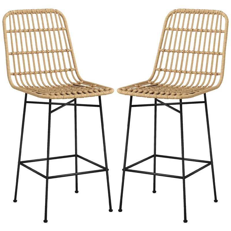 HOMCOM Tabouret de bar, Style Boho, Rotin en PE, 45 x 53,5 x 105 cm, Naturel + Noir