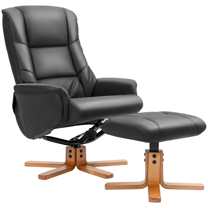 HOMCOM Poltrona Relax con Poggiapiedi, Funzione Lettura, Rivestimento in Ecopelle, fino a 150 kg, 71 x 84 x 102 cm, Nero