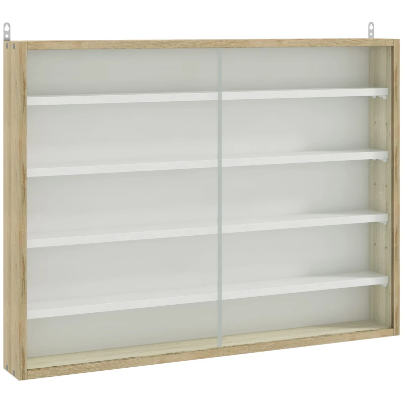 HOMCOM Vetrina per collezioni vetrina murale 80 x 9,5 x 60 cm 4 ripiani regolabili in altezza 2 porte scorrevoli in vetro