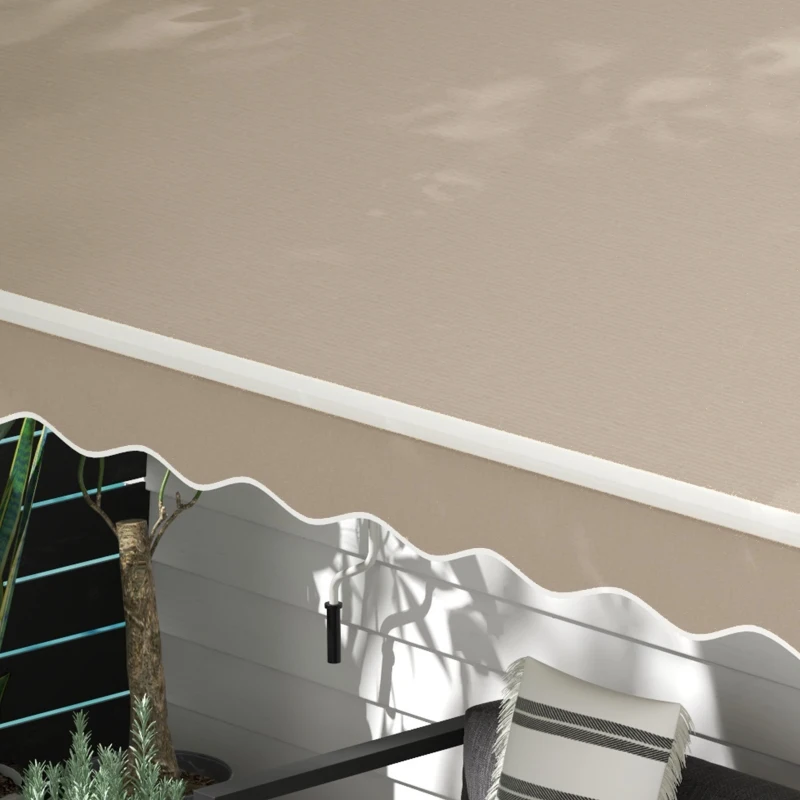 Outsunny Buiten handbediende knikarmluifel 4m met handslinger aluminium wit + beige(m-9)