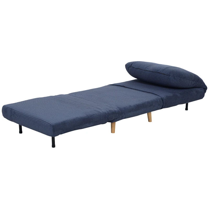 HOMCOM 2 en 1 Sillón Cama para Invitados reposacabezas ajustable en Terciopelo de Cordón 82x89x83 cm Azul