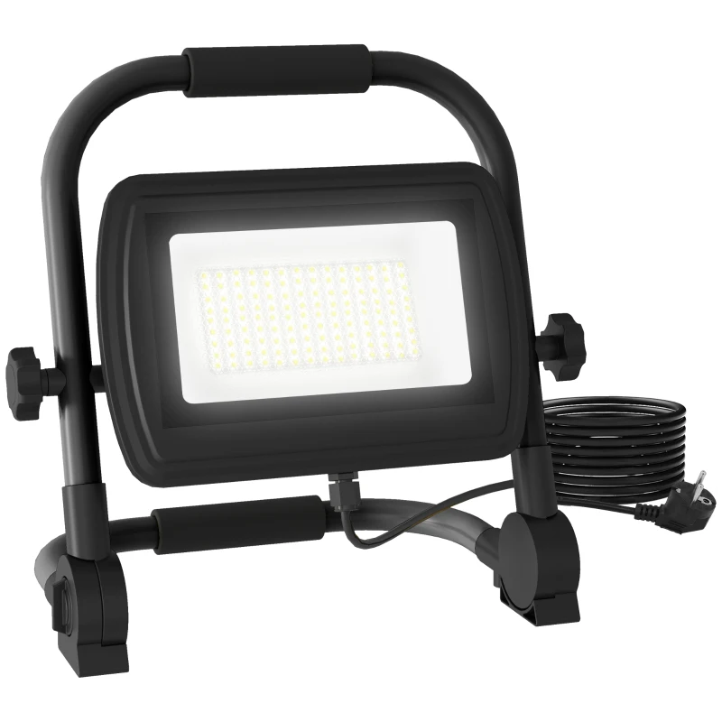 HOMCOM LED-Arbeitsscheinwerfer 6500k mit drehbarem Kopf und Ständer, aus Aluminium und Metall, 25,5x16x25,5 cm, Schwarz