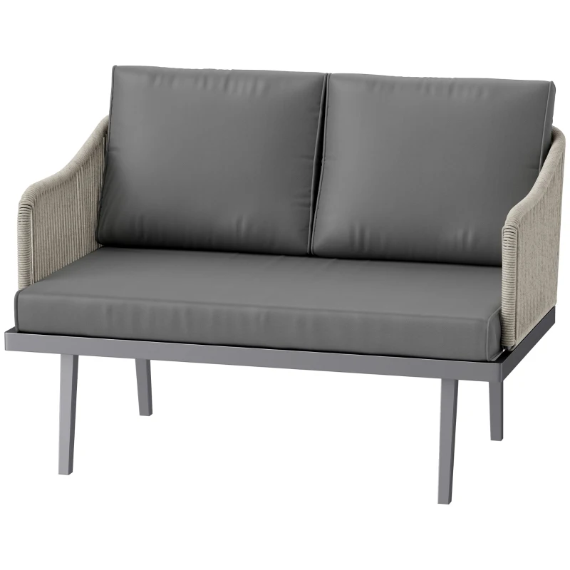 Outsunny Sofá de jardín 2 plazas con cojines en ratán sintético estructura de acero 110x70x72 cm Gris Oscuro