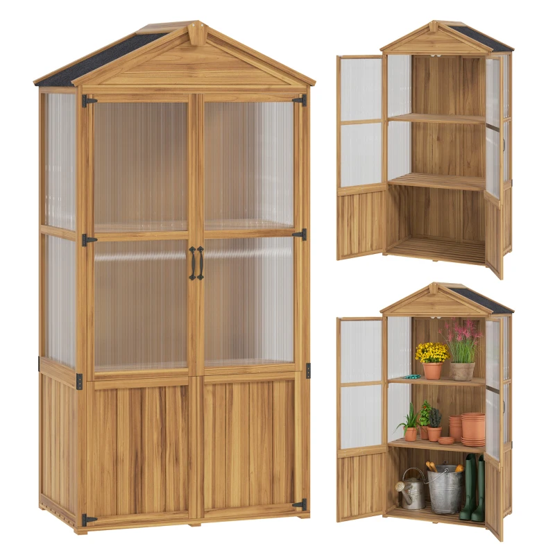 Outsunny Holzgartenhaus Gartenschrank mit Acrylglasplatten herausnehmbare Regale x 55 x 178 cm Natur