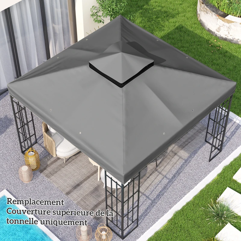 Outsunny Lona para cenador 3x3 m lona de repuesto para cenador de 2 niveles protección UPF30+ agujeros de drenaje Gris oscuro
