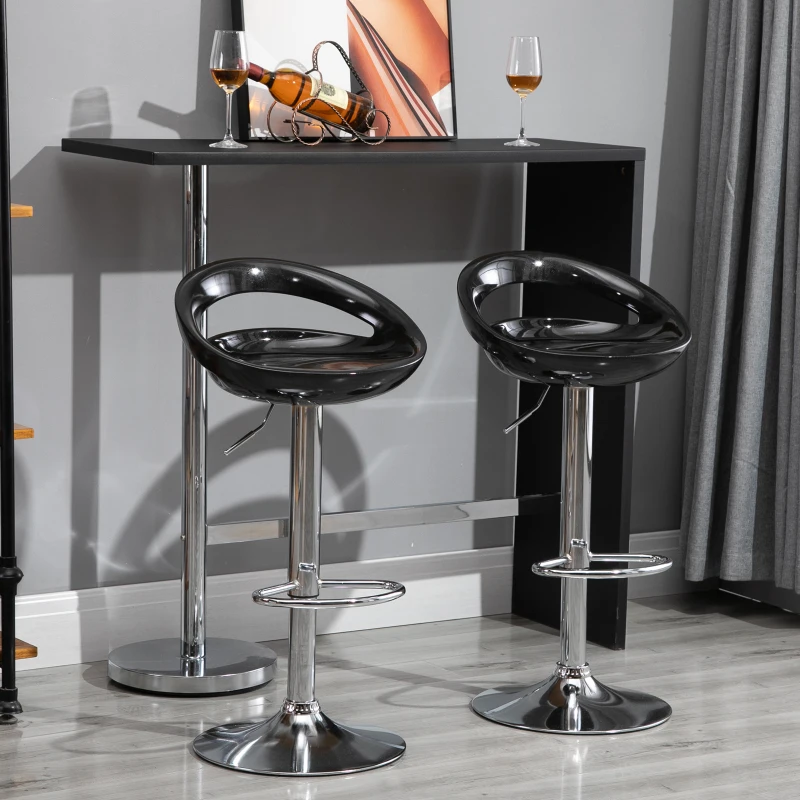 HOMCOM Set 2 Barhocker Hoch, 360° Drehbare Barhocker mit Rückenlehne und Fußstütze, Höhenverstellbar, Stahlbasis, für Esszimmer und Küche, 46x41x76-96cm, Schwarz
