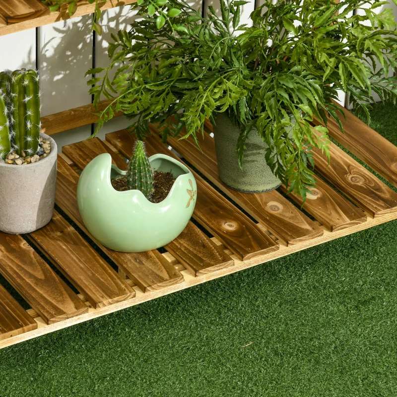 Outsunny Suport pentru Plante Pliabil, Jardinieră cu 3 Niveluri, Raft de Exterior pentru Plante, 80x37x93 cm, Lemn Natural