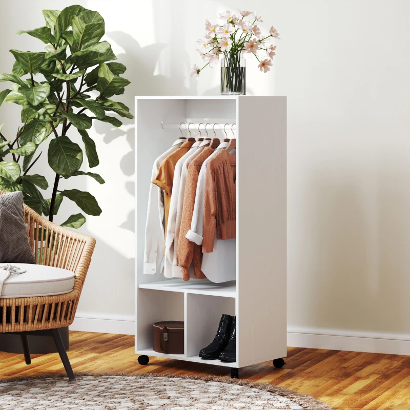 HOMCOM Armadio Guardaroba, 1 Asta Appendiabiti, 2 Ripiani, 60 cm x 40 cm x 127 cm, Bianco