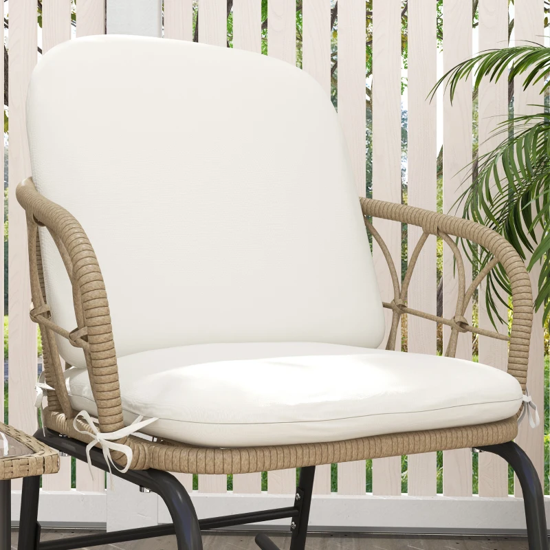 Outsunny Set di 2 Sedie a Dondolo con Tavolino in Stile Boho, in PE Rattan, Resistente alle Intemperie, Crema