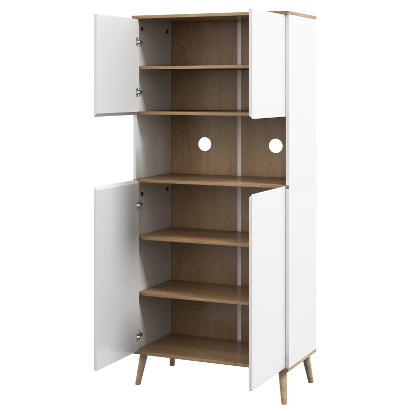 HOMCOM Credenza Cucina Alta con porta mensole regolabili nicchia centrale 2 passacavi, Buffet armadio di archiviazione 2 armadi, bianco| Aosom Italy