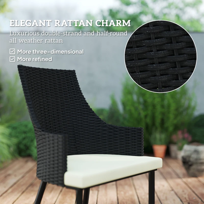 Outsunny 6 Seater Rattan Dining Set with Cushions, Garden Furniture Set with Armchairs, Rectangle Slatted Table Top, Steel Frame, Parasol Hole, Wicker Outdoor Furniture for Patio, Balcony, Cream White