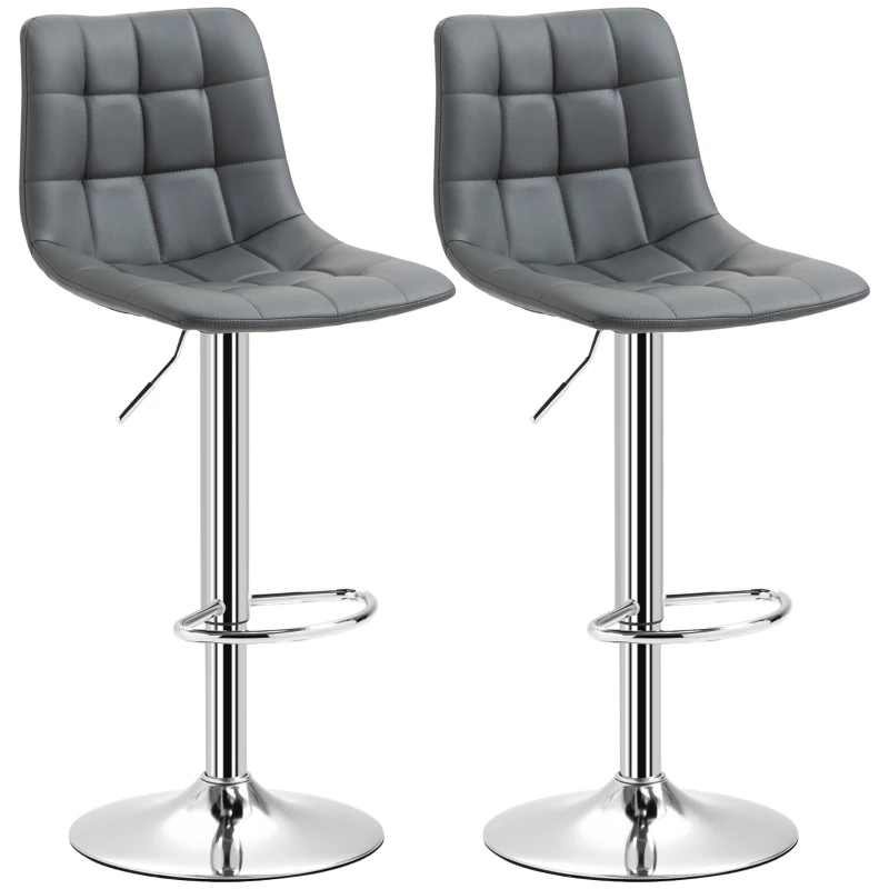 HOMCOM Set 2 Barhocker aus Kunstleder mit Rückenlehne und Fußstütze, 42x45x89-110cm, Grau