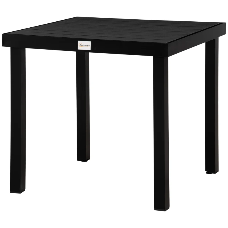 Outsunny Mesa de Jardín para 4 Personas Mesa de Comedor de Aluminio Muebles de Jardín Mobiliario de Exterior Fácil de Cuidar Plástico Negro 78x78x74 cm