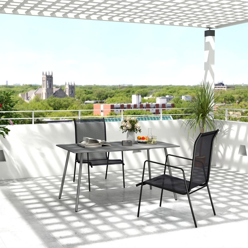 Outsunny Gartentisch für 6 Personen mit Lattenrostplatte für Garten, Terrasse, Balkon, 150 x 80 x 74 cm, grau