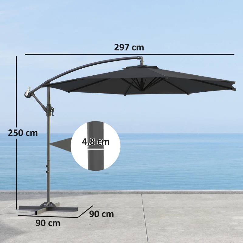 Outsunny Exzentrischer faltbarer achteckiger Sonnenschirm Ø 3 m Garten- und Terrassen-Pavillon mit gekreuztem Ständer Schwarz