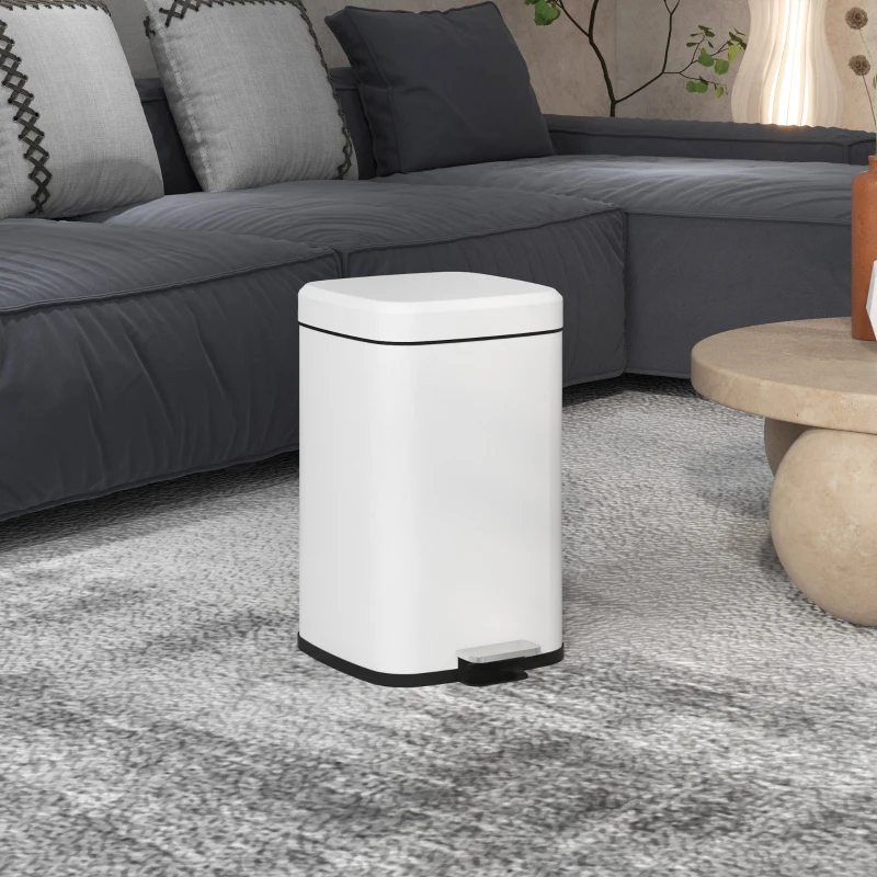 HOMCOM Cubo de basura de cocina 20L con tapa de cierre suave y pedal cubo interior extraíble 28x35x45 cm Blanco