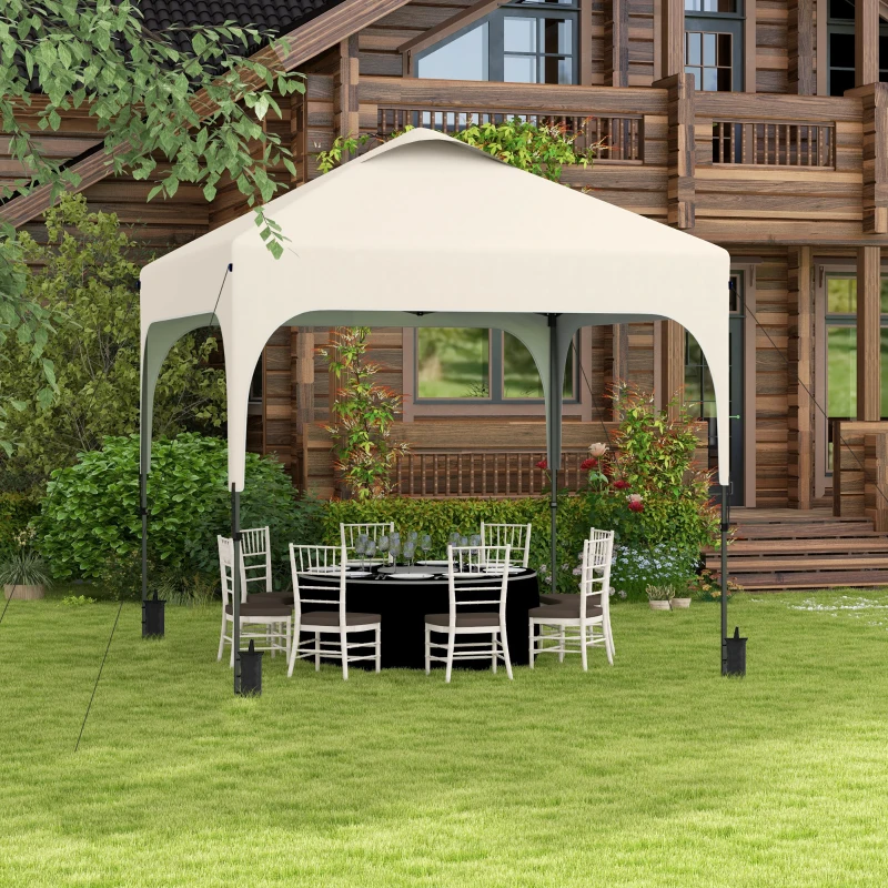 Outsunny Gazebo 2,5 x 2,5 m da Giardino Pop-up Pieghevole con Altezza Regolabile, Sacca per il Trasporto Inclusa, in Oxford Anti-UV50+, Telaio in Acciaio, Beige