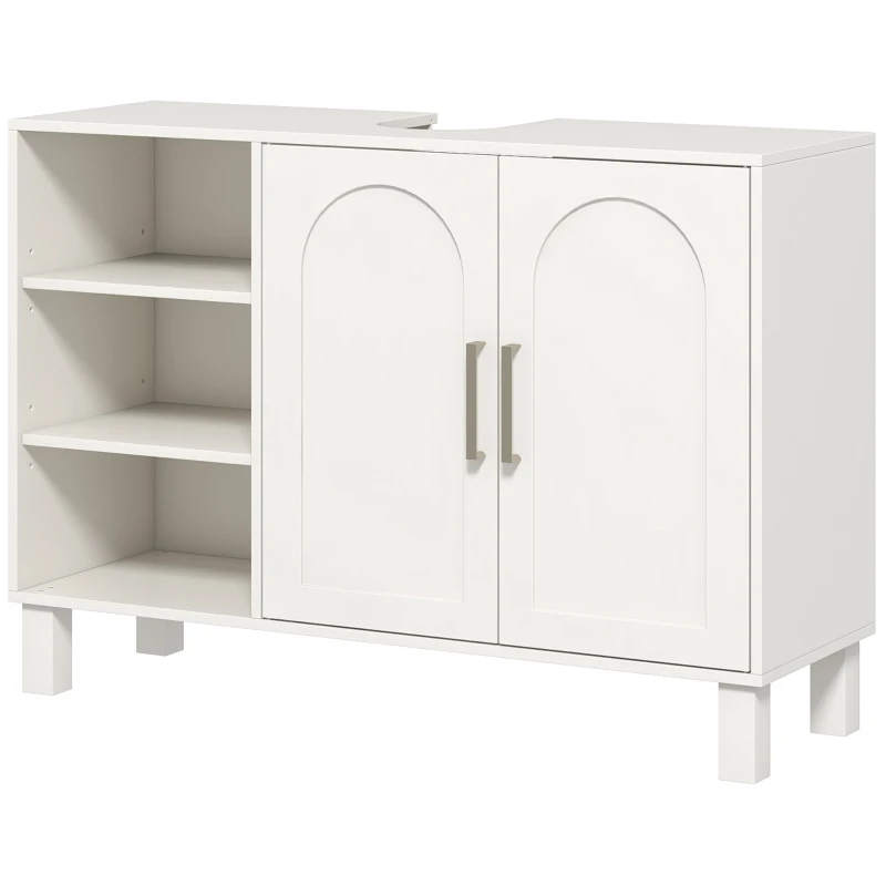 HOMCOM Mobile Sottolavabo Mobile da Bagno con Armadio a Due Livelli Ripiani Regolabili, 90 L x 30 P x 63 H cm, Crema