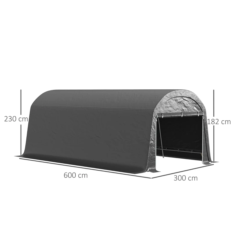 Outsunny Remise de jardin avec bâche en plastique, tente à outils, garage facile à monter, 300L x 600l x 230H cm, Gris foncé