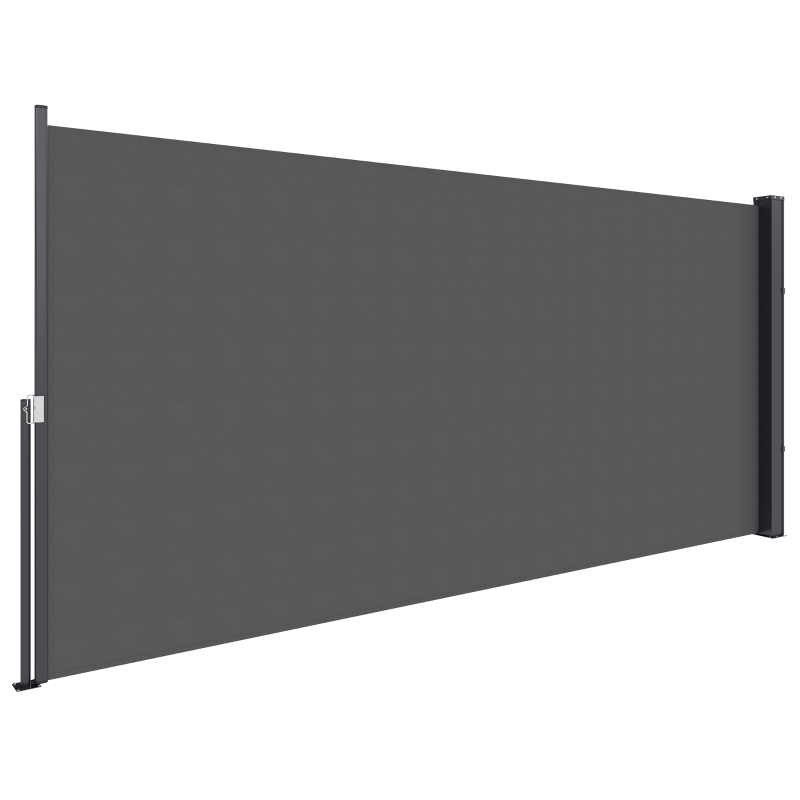 Outsunny Seitlicher ausziehbarer Sichtschutzzaun Paravent 3 x 1,4 m Alu. Hochdichtes UV-beständiges 180 g/m² Dunkelgrau