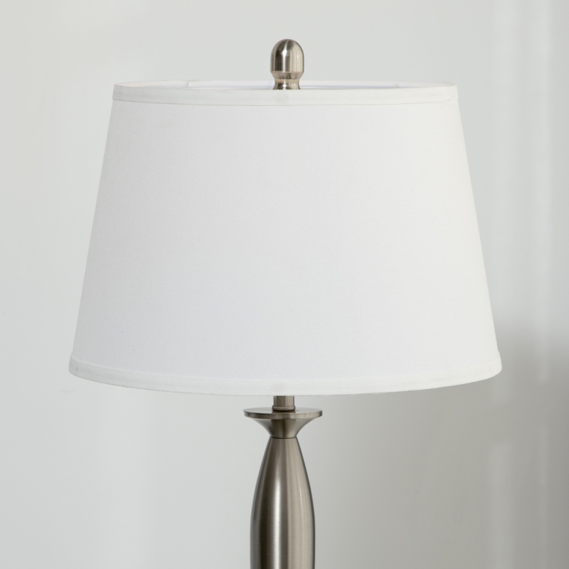 HOMCOM Conjunto de 3 luces 1 lámpara de pie 2 lámparas de mesa aspecto de lino; 38x38x158 cm Plata + Blanco