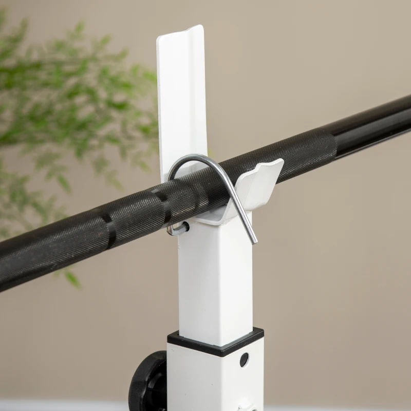 HOMCOM Banco de Pesas con Soporte de Pesas, Prensa de Pecho, Prensa de Piernas, Reposabrazos para Curls de Bíceps, Acero, Negro+Blanco