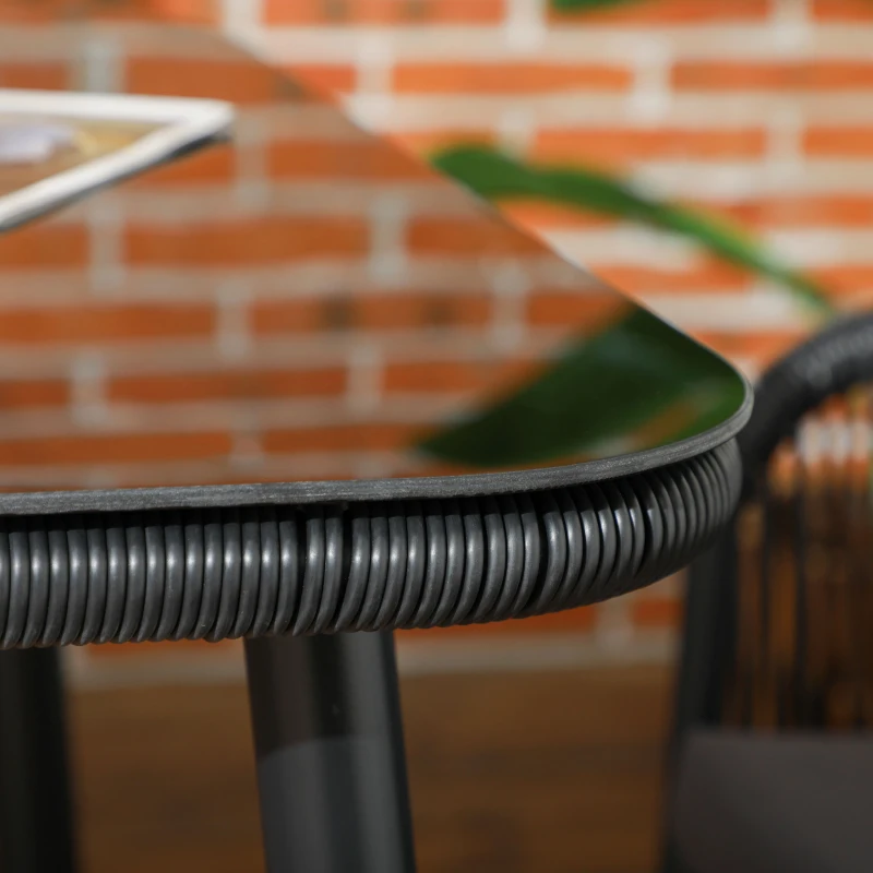 Outsunny Set da Giardino per 4 Persone in Rattan PE con Sedie Impilabili e Cuscini, Piano in Vetro Temperato, Struttura in Alluminio, Grigio