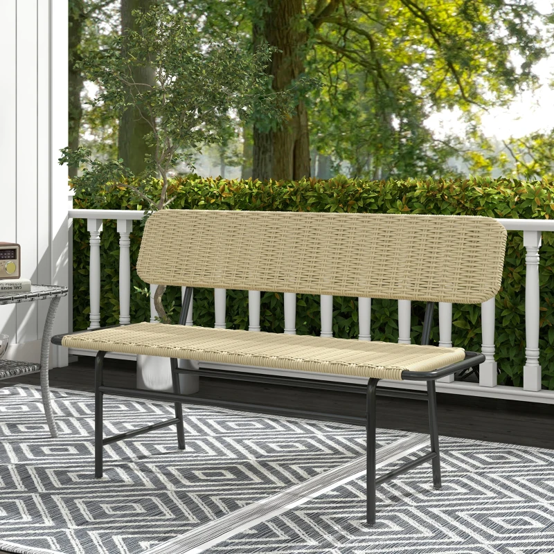 Outsunny Panca da Esterno per 2 Persone, Rattan Sintetico, Struttura in Metallo Resistente alla Ruggine, 132 x 66 x 80 cm, Khaki