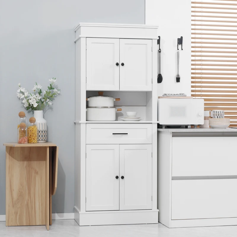 HOMCOM Credenza da cucina buffet armoire multi-rangement 2 armadi 2 porte cassetto nicchia MDF pannelli di particelle E1 bianco