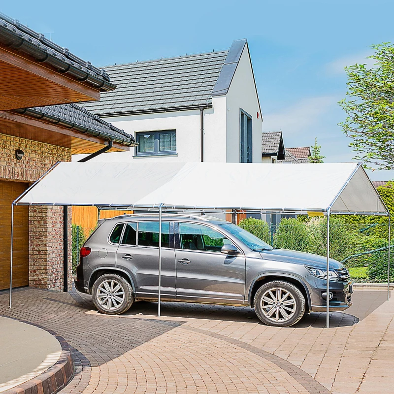 Outsunny Carport Überdachung für Auto 6 x 3 m robuster verzinkter Stahl, HDPE weiß