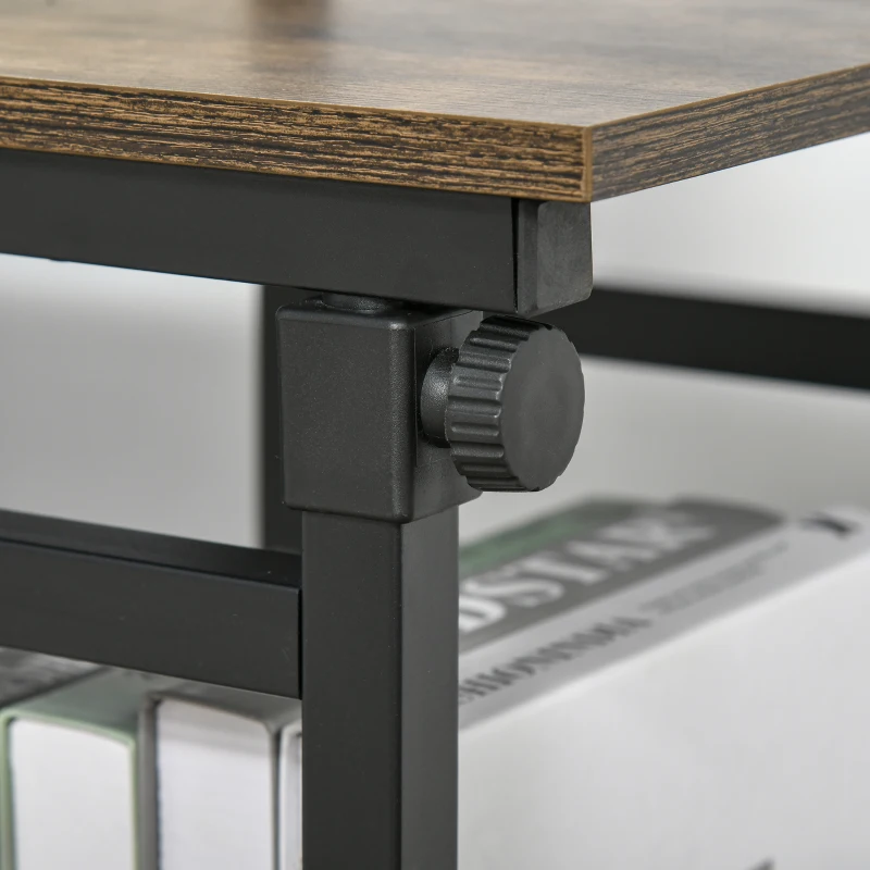 HOMCOM Tavolino d'Appoggio, Tavolino da Letto per Computer Portatile, Altezza Regolabile, 2 Mensole Integrate, Struttura Metallica, Marrone