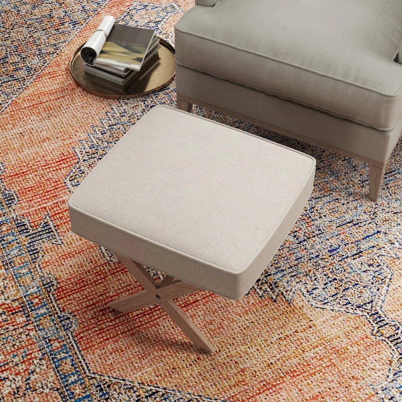 HOMCOM Poggiapiedi salotto ottoman pouf salotto sgabello da divano rettangolare in tessuto con seduta imbottita, beige