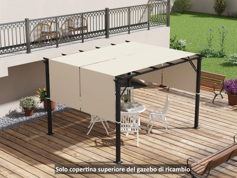 Outsunny Copertura per Gazebo Pergola 3x3 m in Poliestere con Tasche e Cinghie, 488x122 cm, colore Kaki