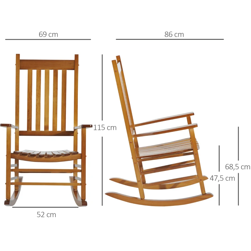 Outsunny Mecedora de Madera con Reposabrazos Sillón de Relajación para Jardín Natural 69x86x115 cm