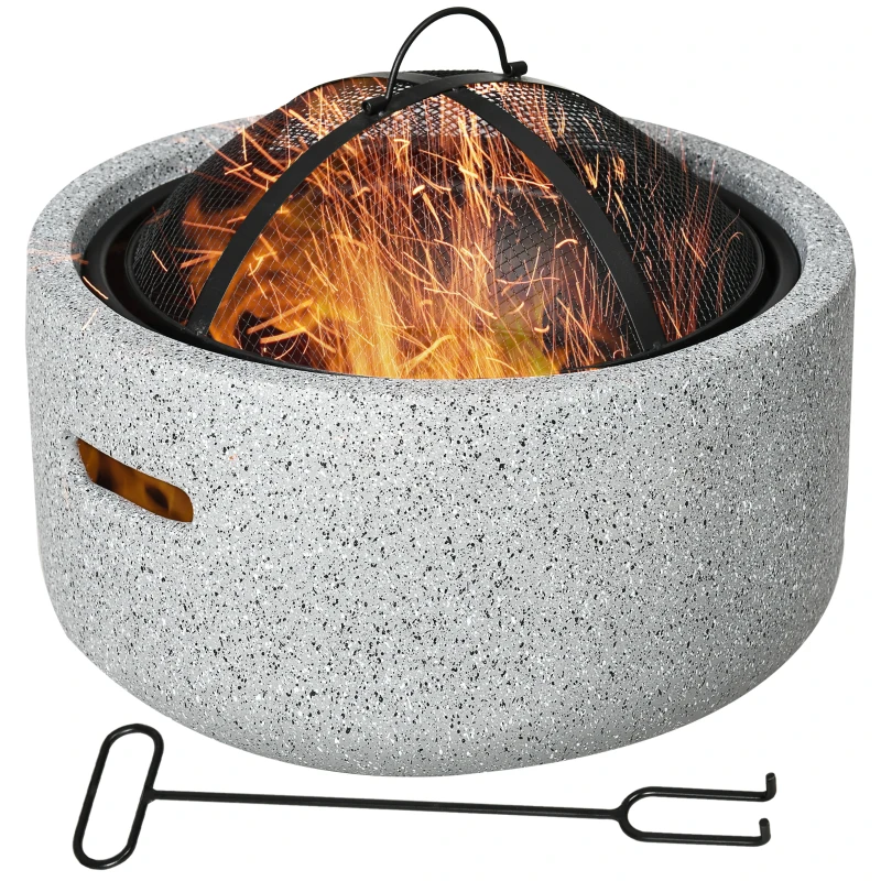 Outsunny Braciere camino fuoco esterno rotondo in metallo attizzatoio griglia e maniglia diametro 45 cm grigio