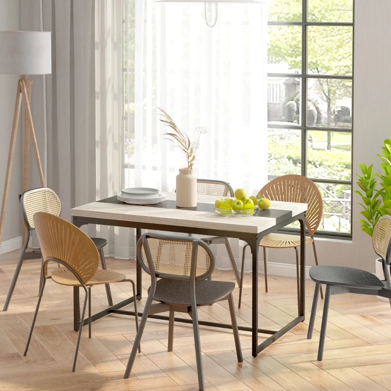 HOMCOM Tavolo da Pranzo per 6 Persone, Stile Industriale in Metallo Nero e Legno, Dim, 120 L x 89 L x 75,5 H cm