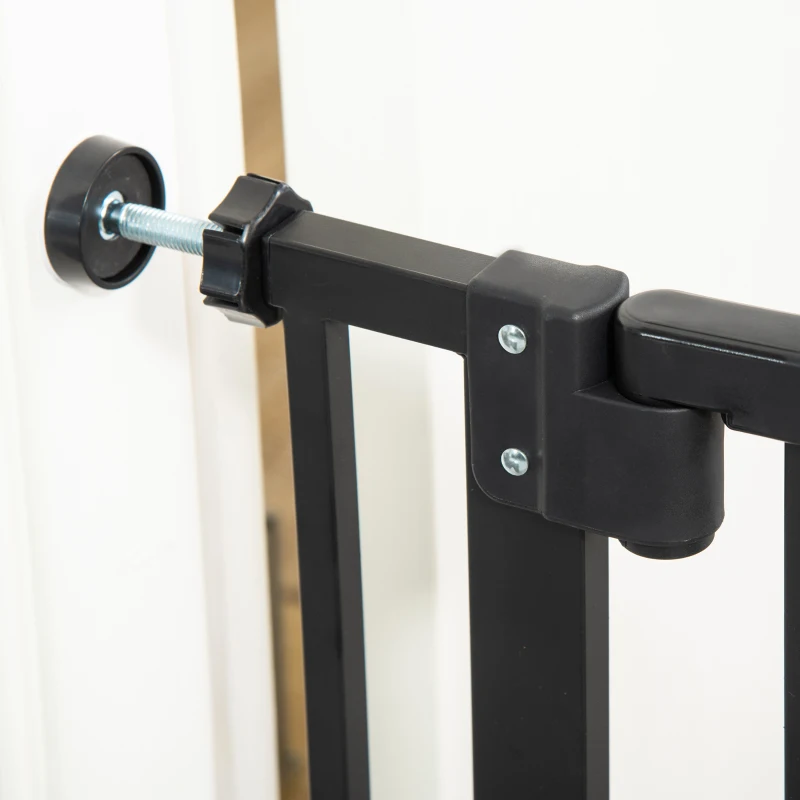 PawHut Barrera de Seguridad para Mascotas de 104 cm con Puerta Cierre Automático Sistema de Doble Bloqueo sin Perforación de 74 a 80 cm