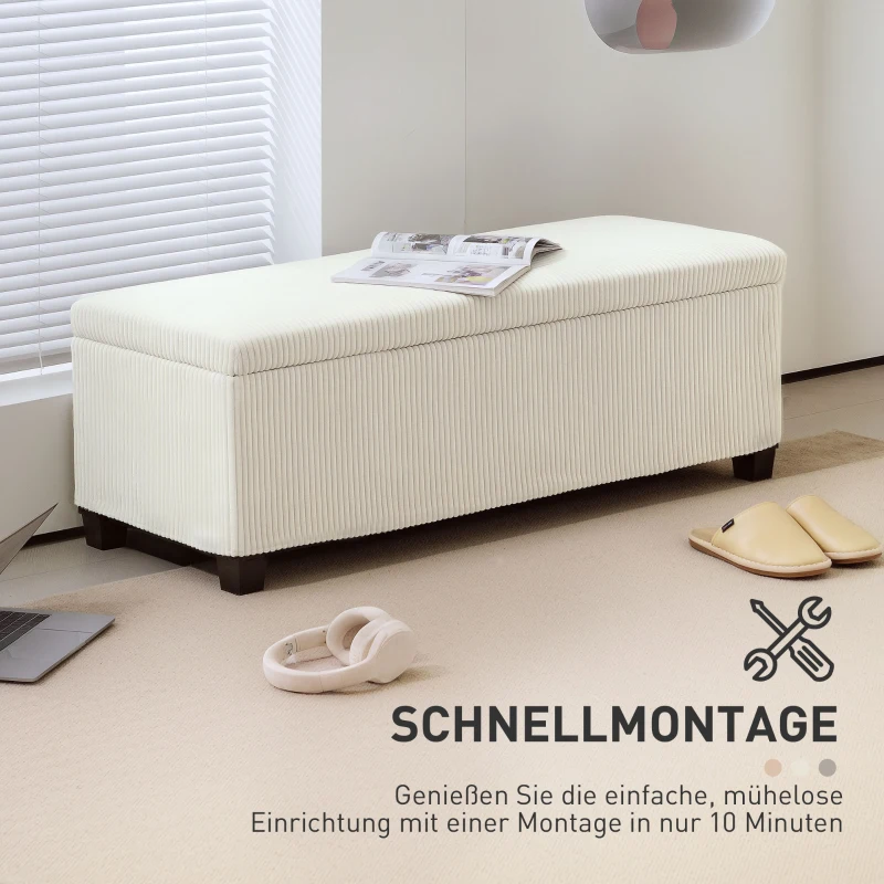 HOMCOM Opbergbank met Corduroy Bekleding en Stalen Frame - Beige(m-7)