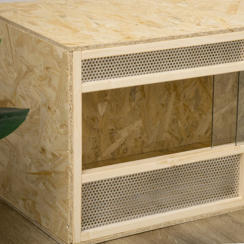 PawHut Terrario in Legno OSB per Rettili con Porta Scorrevole in Vetro, 100 x 47 x 47 cm, Naturale