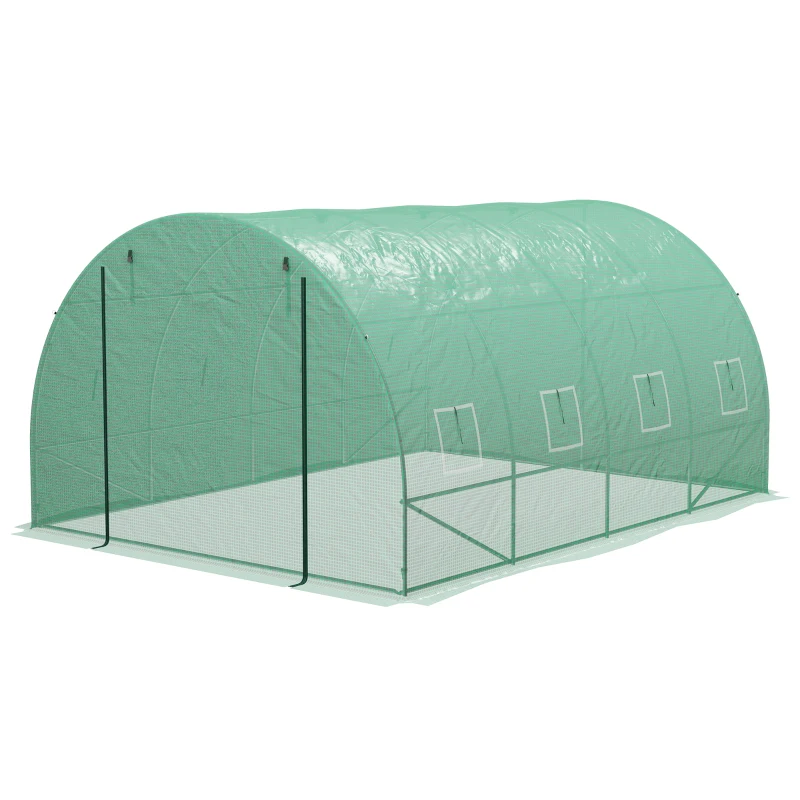 Outsunny Invernadero de Jardín Tunnel 12 m² 4x3x2 m Acero reforzado + PE Alta densidad 140 g/m² 8 ventanas Puerta enrollable Verde
