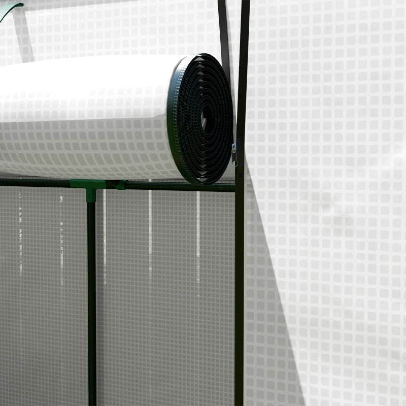Outsunny Mini-serre adossée avec porte à enroulement et fenêtres en filet, résistant aux UV, pour fleurs, semis, plantes, Blanc
