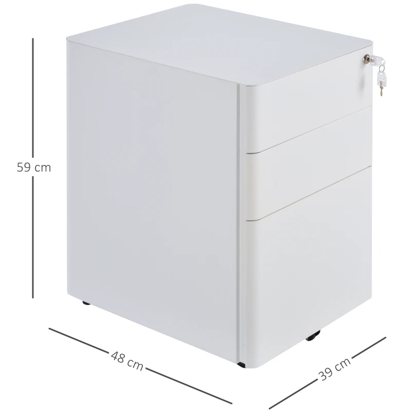 Vinsetto Archivador de oficina con ruedas 3 cajones deslizantes bloqueables organizador de archivos 39x48x59 cm acero Blanco