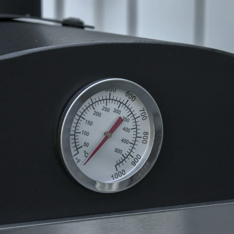 Outsunny Horno de Pizza Exterior de Carbón de Leña - Barbacoa con ruedas - Horno de Leña - Piedra refractaria - Chimenea, termómetro