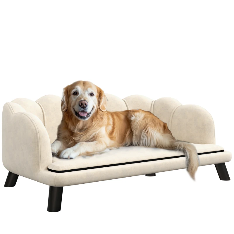 PawHut Sofá cama perro y gato diseño contemporáneo concha dimensiones 98x60x35 cm cojín mullido terciopelo Crema